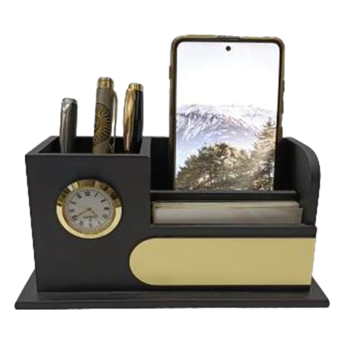 Shayona Wooden Pen Stand with Mobile,Card Holder Inserted Watch Wood for Office use, Table, Desk, Study Table