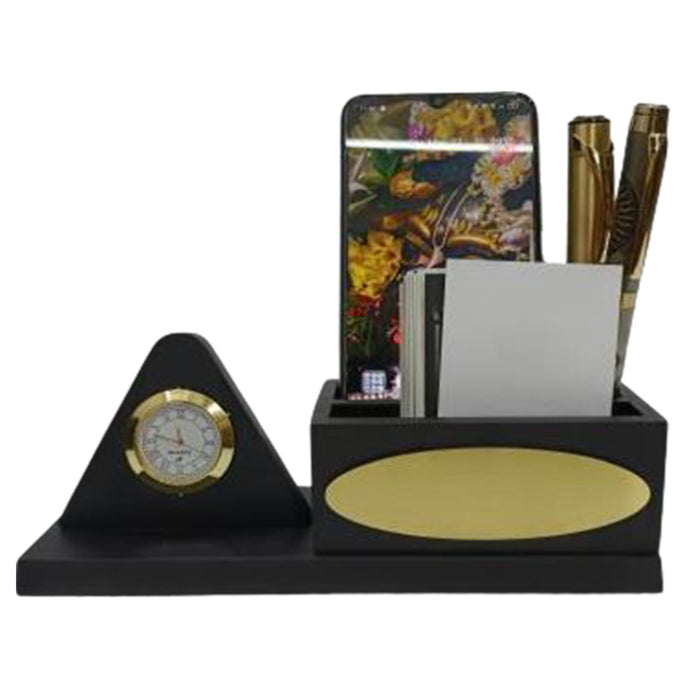 Shayona Wooden Pen Stand with Mobile,Card Holder Inserted Watch  Wood for Office use, Table, Desk, Study Table