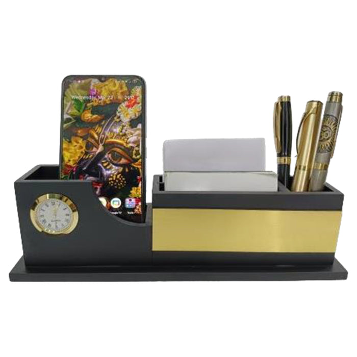 Shayona Wooden Pen Stand with Mobile,Card Holder Inserted Watch Wood for Office use, Table, Desk, Study Table