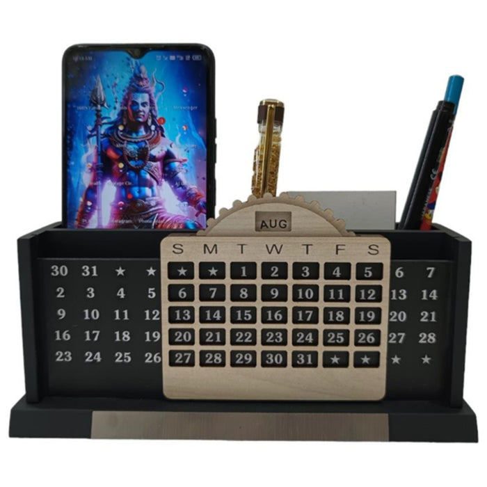 Shayona Wooden Pen Stand with  Inserted calendar