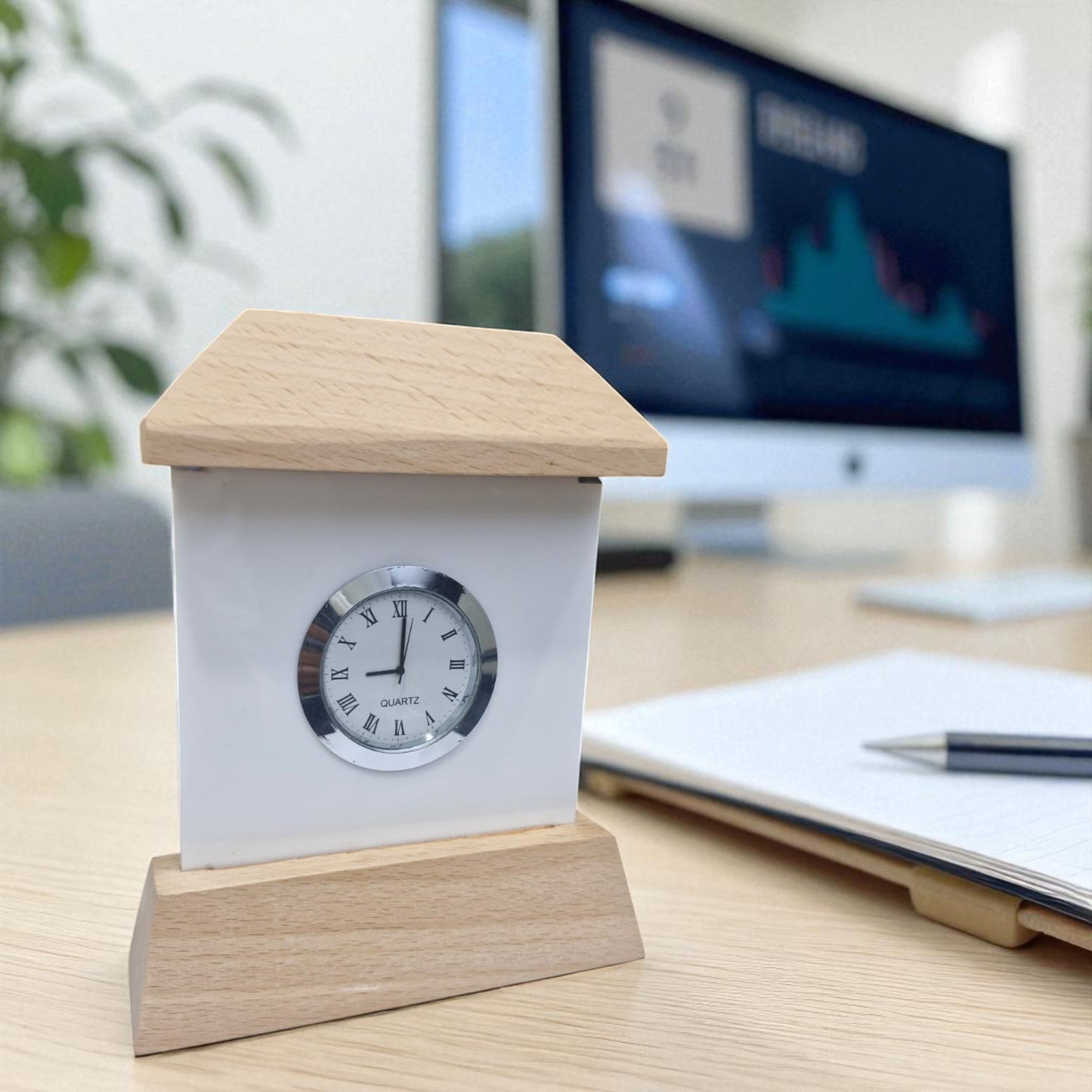 Shayona Gift Shop Elegant Wooden Mantel-Style Desk Clock with Roman Numerals – Classic Quartz Table Clock for Home or Office