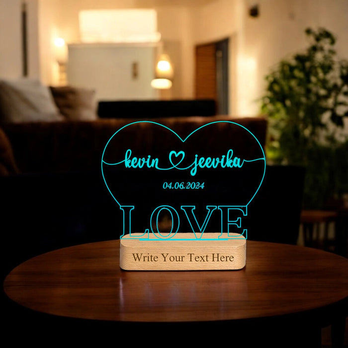 Shayona Personalized LED Heart Lamp – Custom Name & Date Engraved Night Light