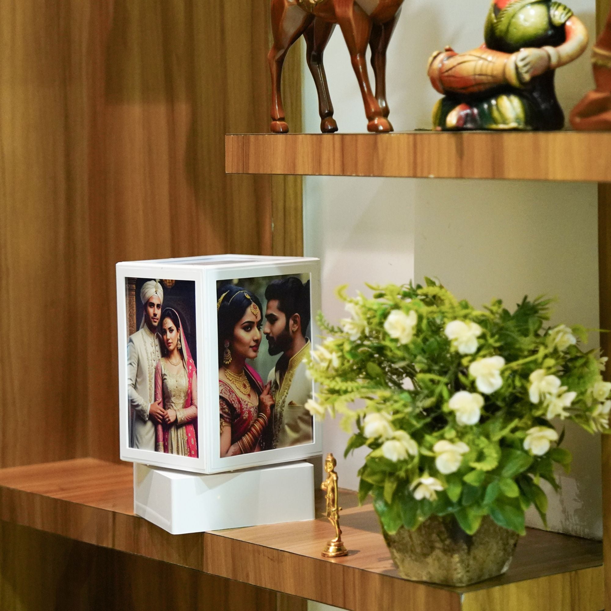 Shayona Gift Shop-Personalized Rotating Photo Cube Lamp with LED Light | Custom Image Night Lamp for Couples | Ideal Wedding, Anniversary & Birthday Gift