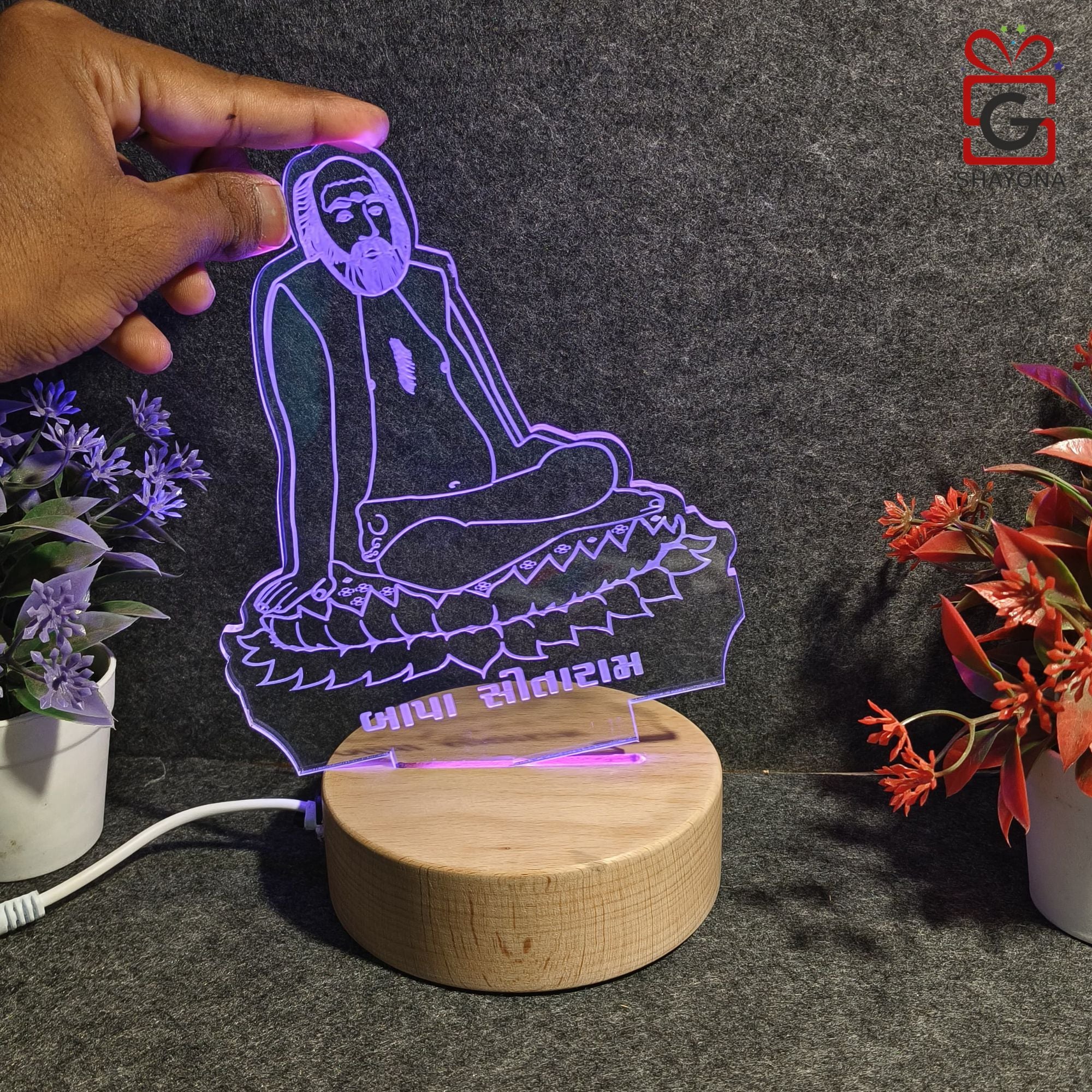 Shayona Bapa Sitaram 3D Illusion LED Acrylic Table Top Night Lamp- Multi Color