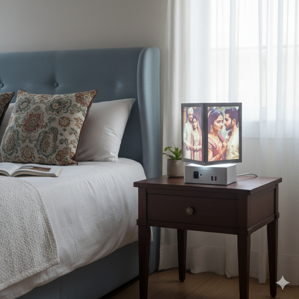 Shayona Gift Shop-Personalized Rotating Photo Cube Lamp with LED Light | Custom Image Night Lamp for Couples | Ideal Wedding, Anniversary & Birthday Gift