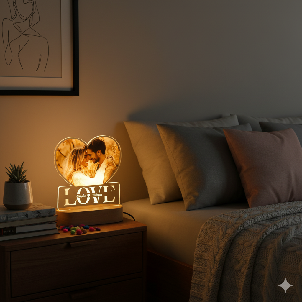 Shayona Personalized Heart-Shaped LED Photo Lamp with Names | Custom Romantic Night Light Gift for Couples | LOVE Acrylic Table Lamp for Anniversary, Birthday, Valentine's Day