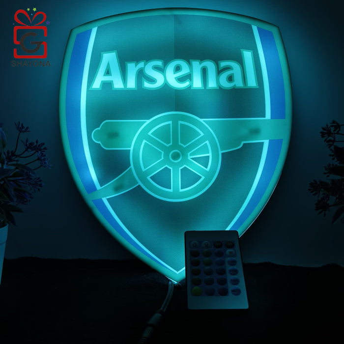 Shayona Wooden Handmade Arsenal FC LED Logo Luminous for Football Fan's 3D LED Night Lamp Multicolor Decorative Wall Design Led Wooden Logo Lights for Home Office Bedroom (multicolor)