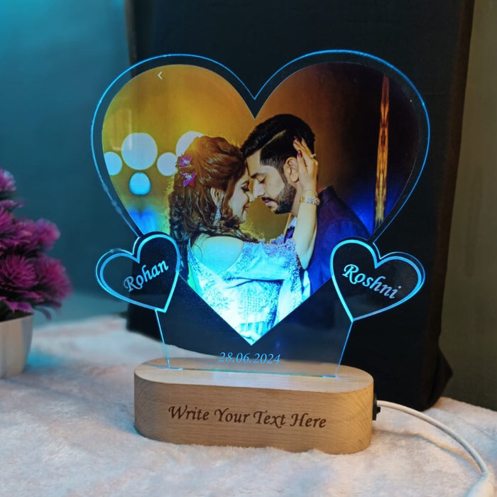 SHAYONA Personalized 3D LED Photo Lamp, Heart Shape, Digital UV Printed, Anniversary Gift for Couples, Wife, Husband, Parents, Valentine day 22 cm, Multicolour