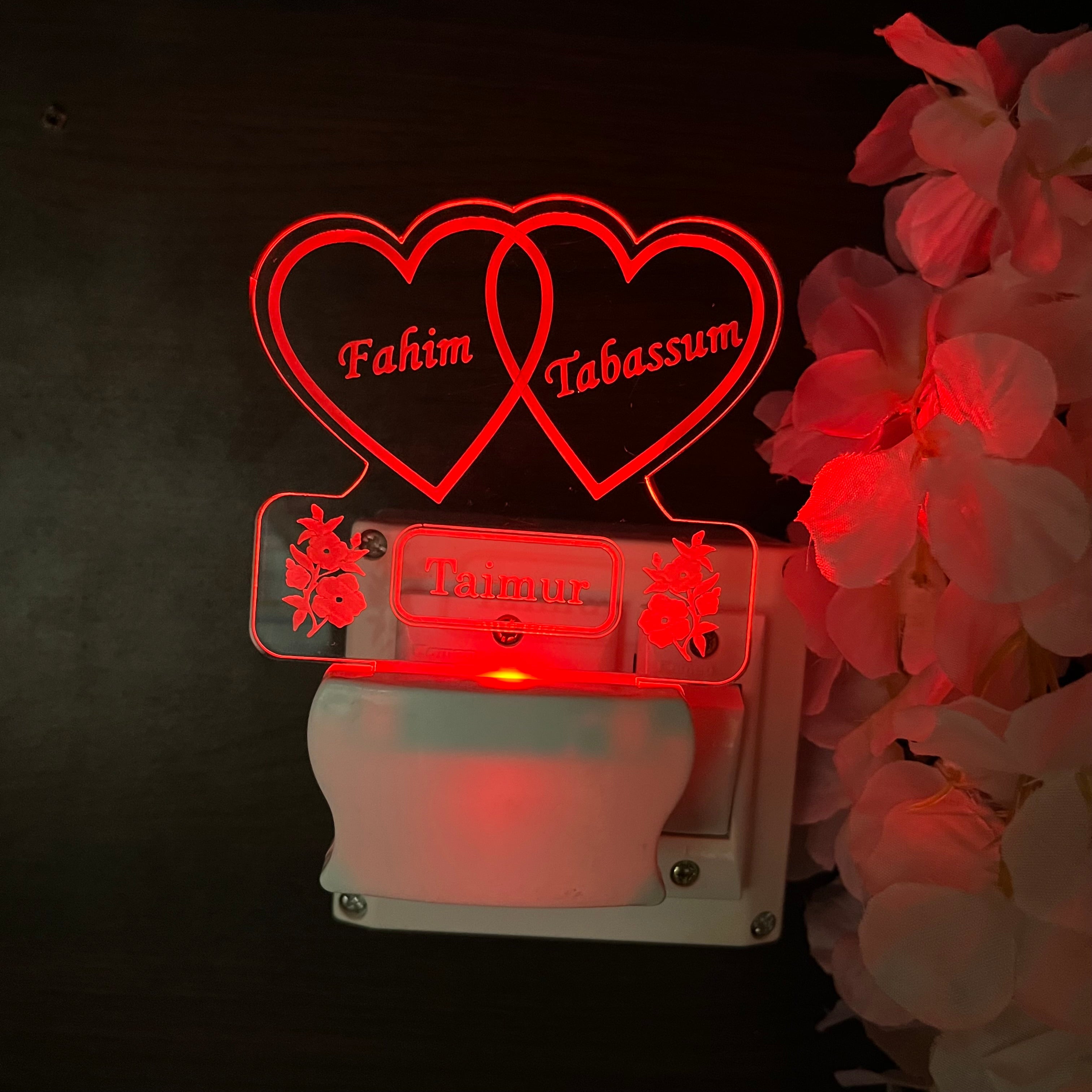 I LOVE YOU WITH 3 HEART  Personalize Single Heart Plug in Lamp