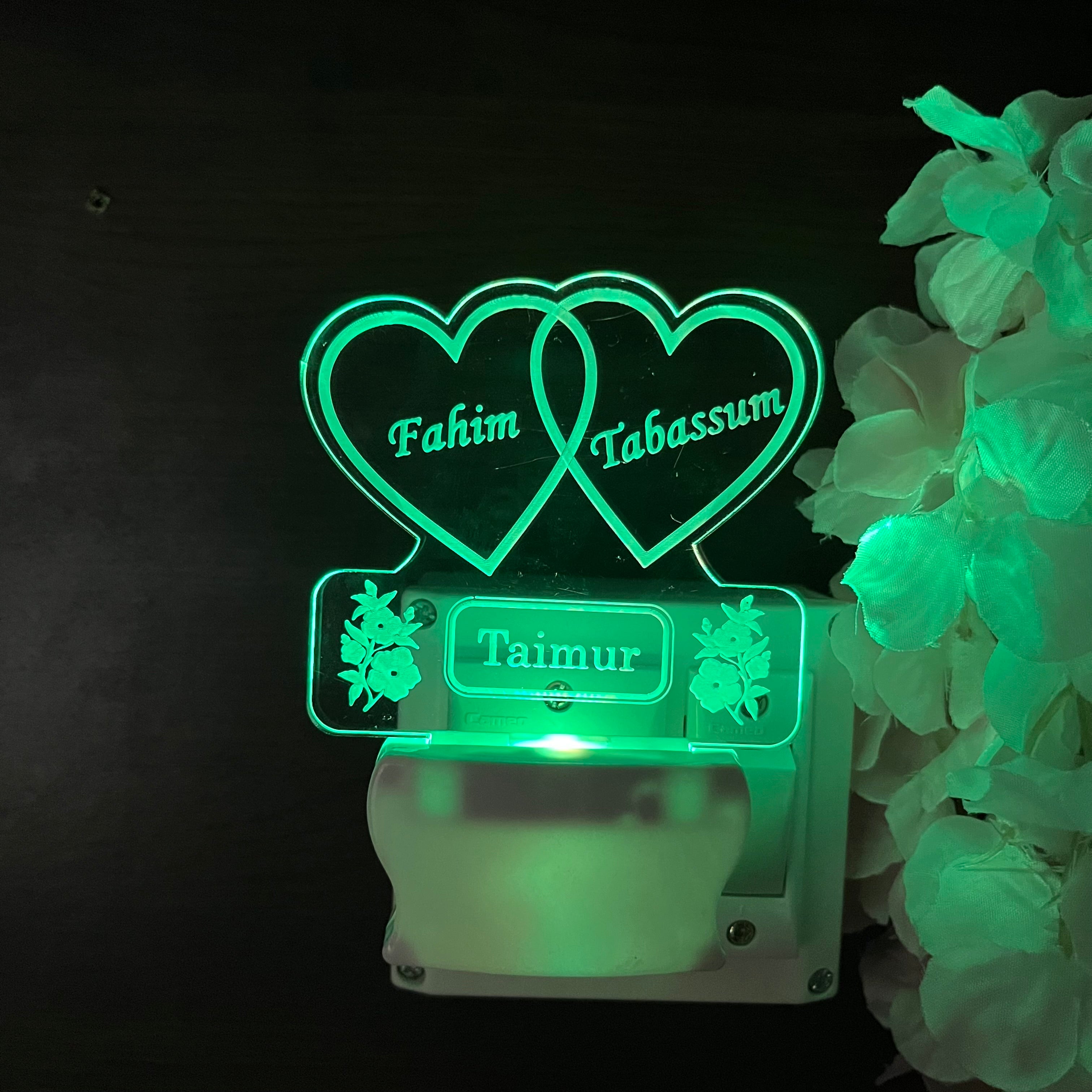 I LOVE YOU WITH 3 HEART  Personalize Single Heart Plug in Lamp