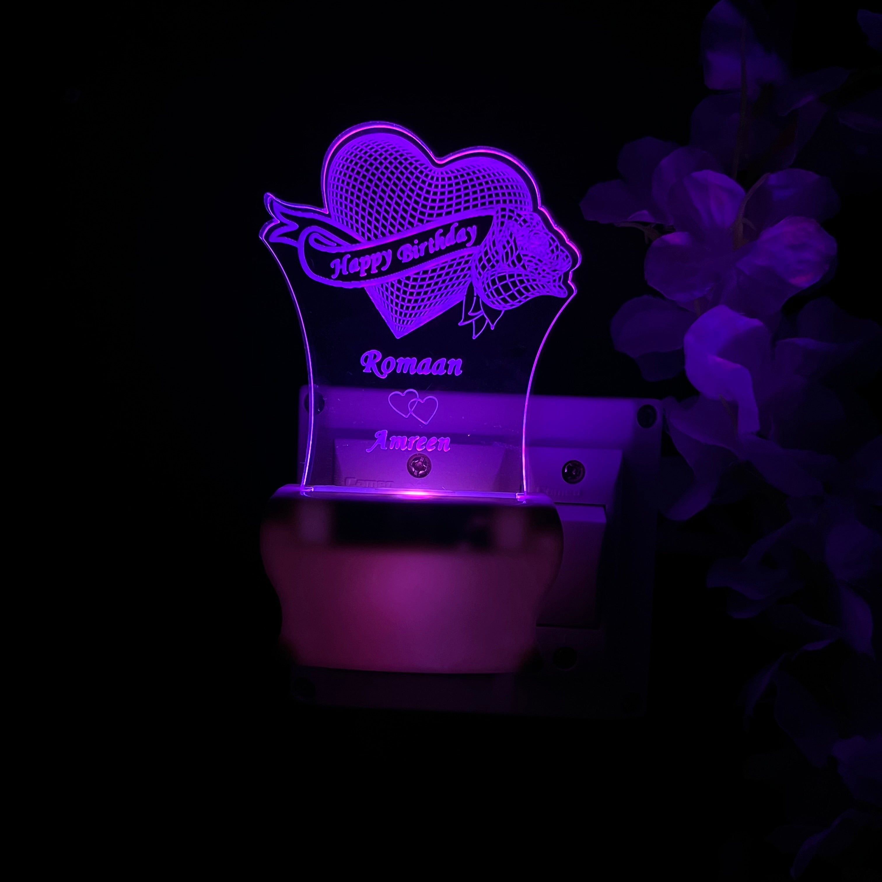 Personalised Couple Name and Date Heart Design LOVE Heart Plug in NIGHT Lamp