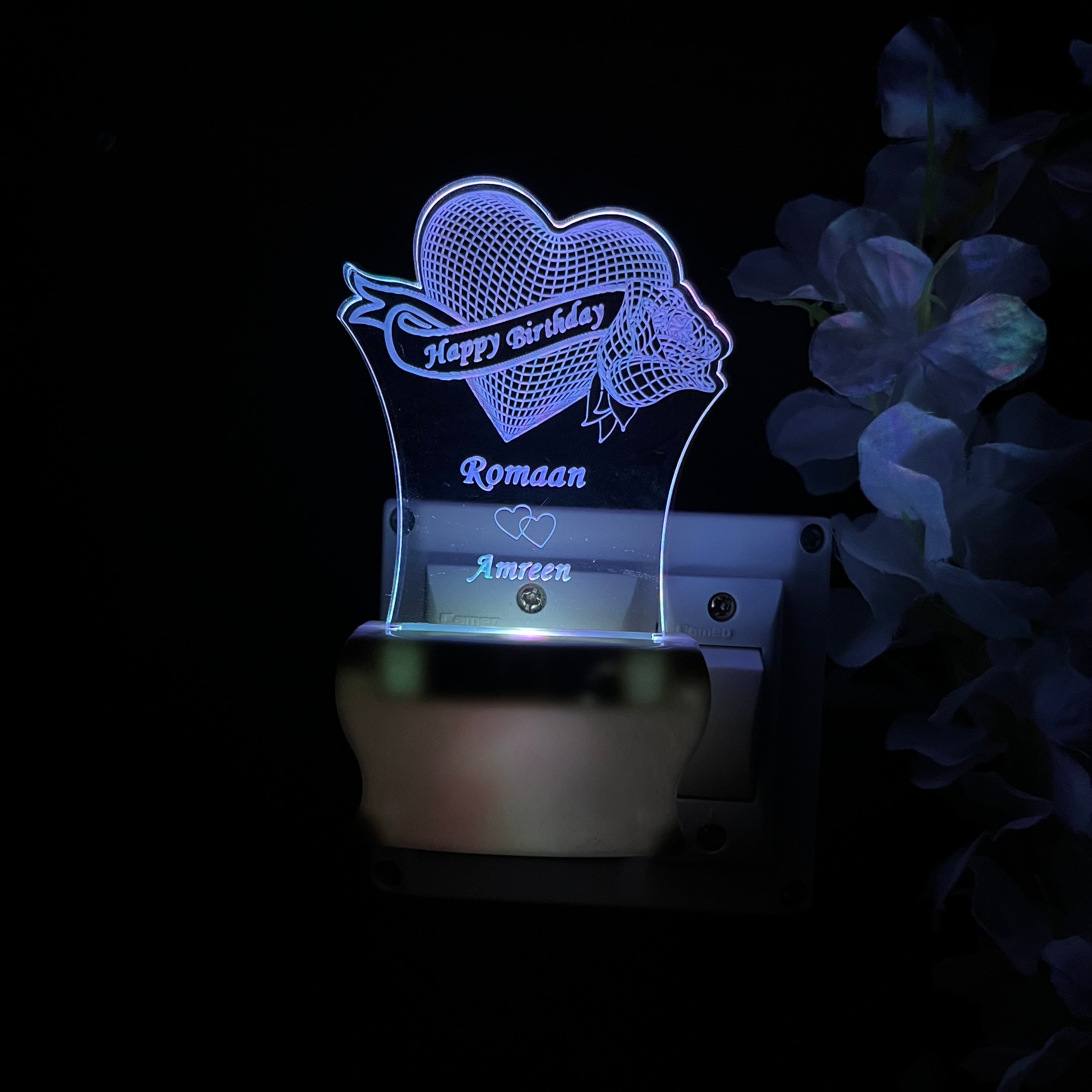 Personalised Couple Name and Date Heart Design LOVE Heart Plug in NIGHT Lamp