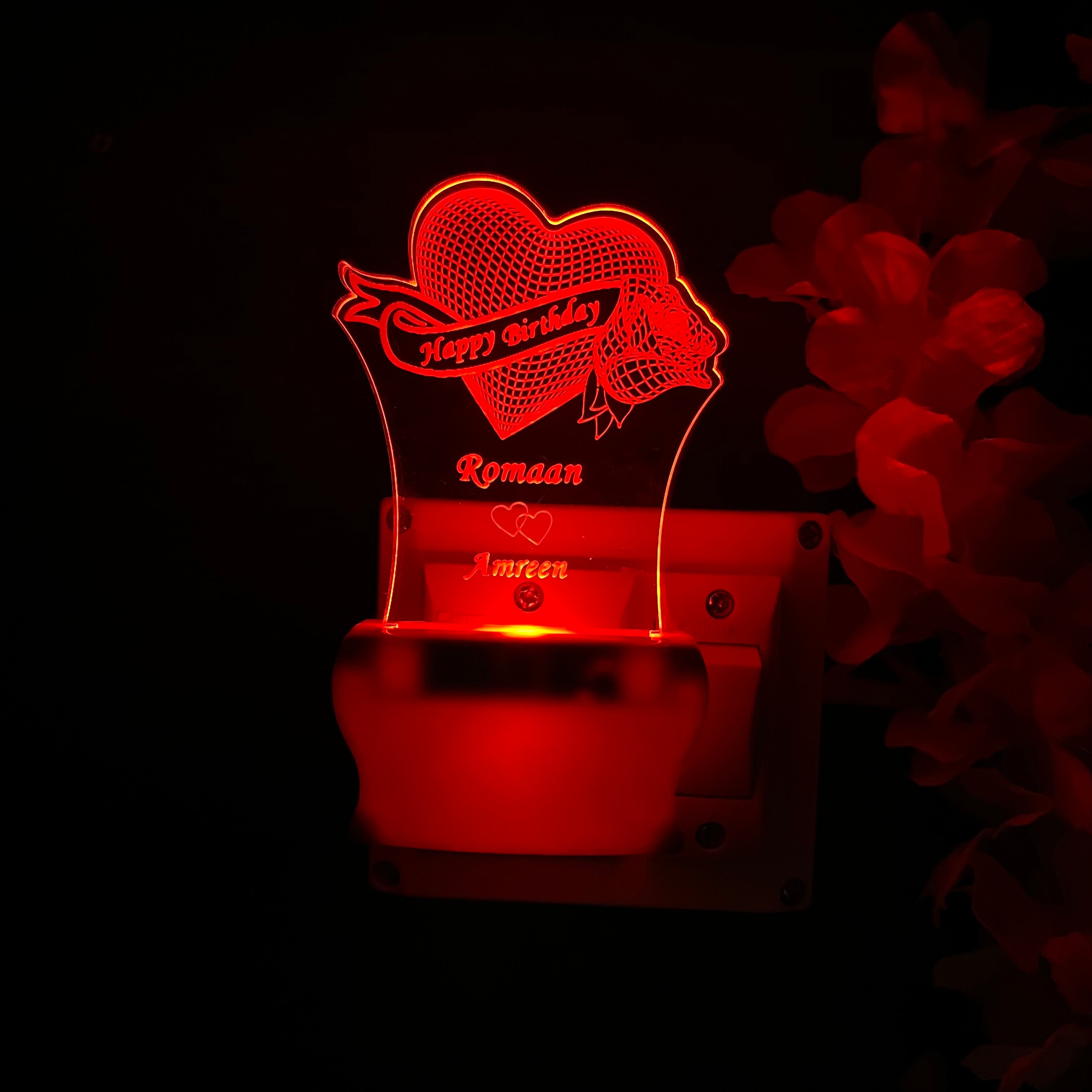 Personalised Couple Name and Date Heart Design LOVE Heart Plug in NIGHT Lamp