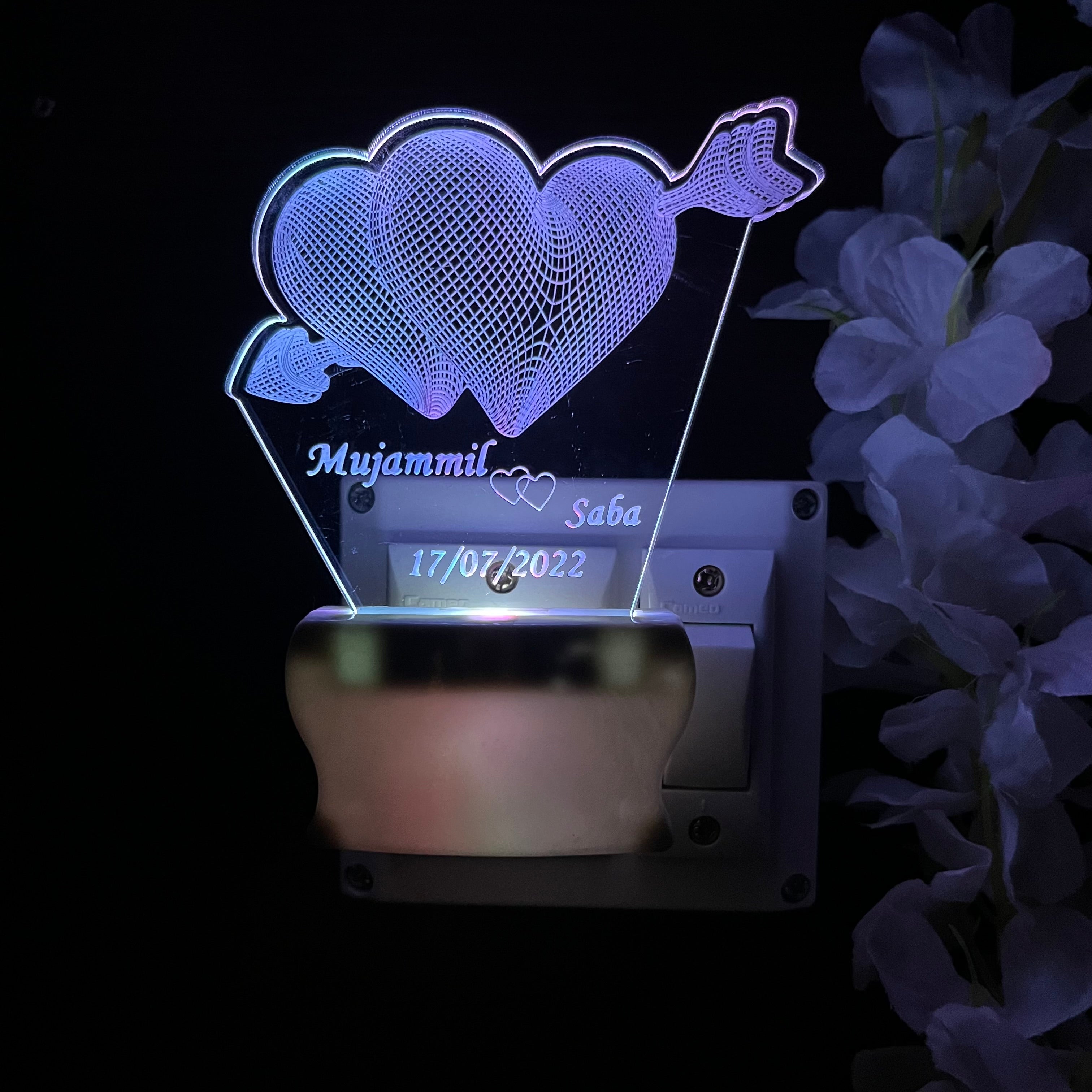 Personalize TWO Heart Plug in NIGHT Lamp