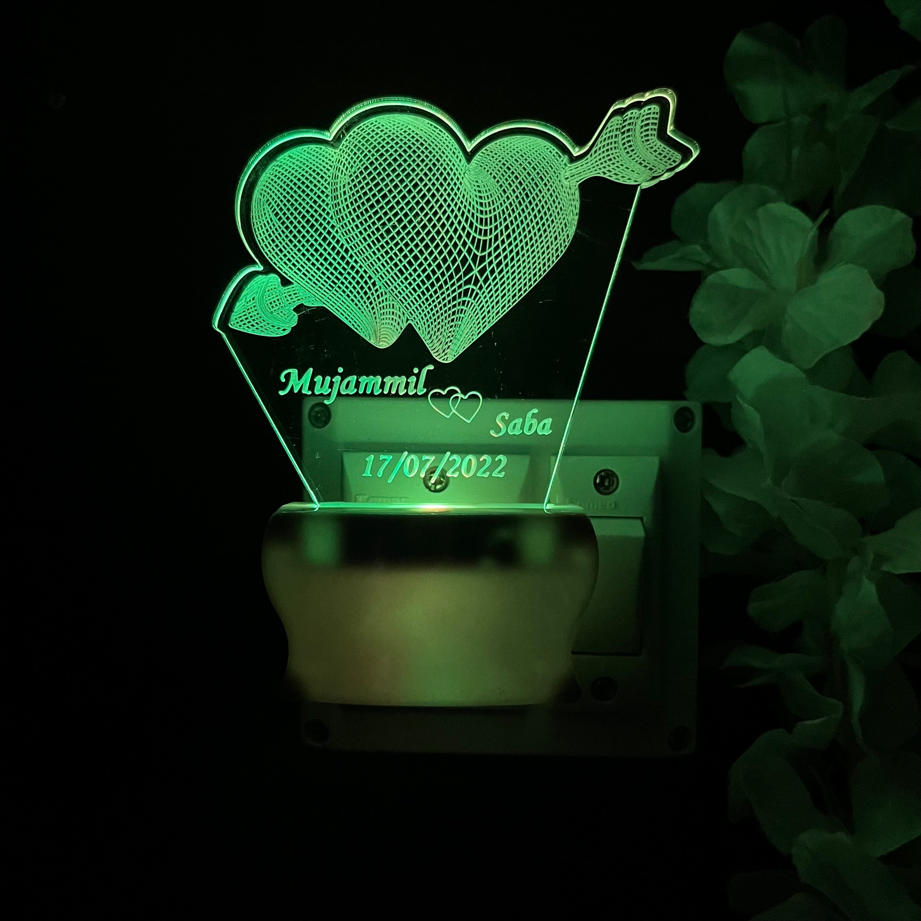 Personalize TWO Heart Plug in NIGHT Lamp