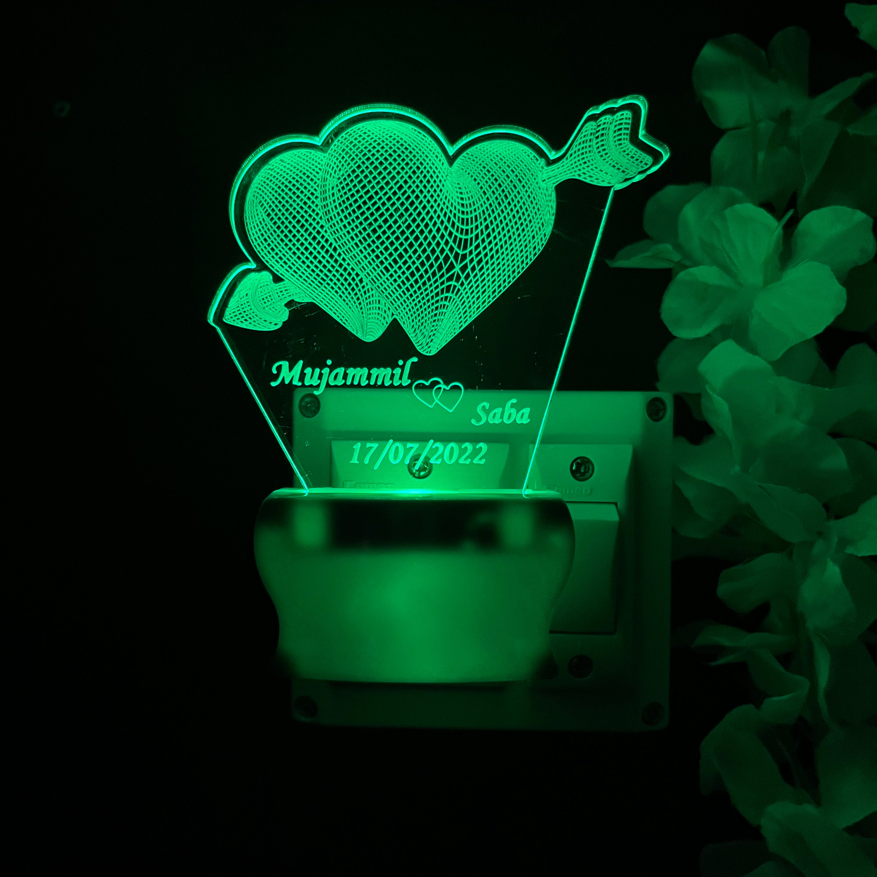Personalize TWO Heart Plug in NIGHT Lamp