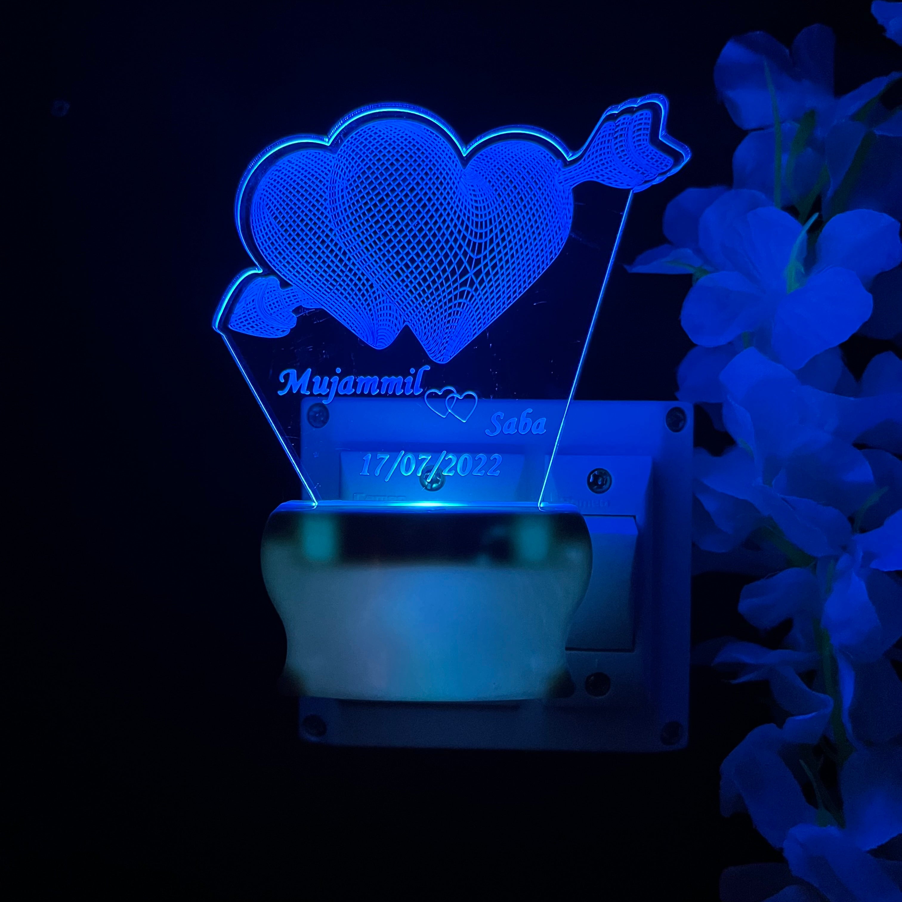 Personalize TWO Heart Plug in NIGHT Lamp
