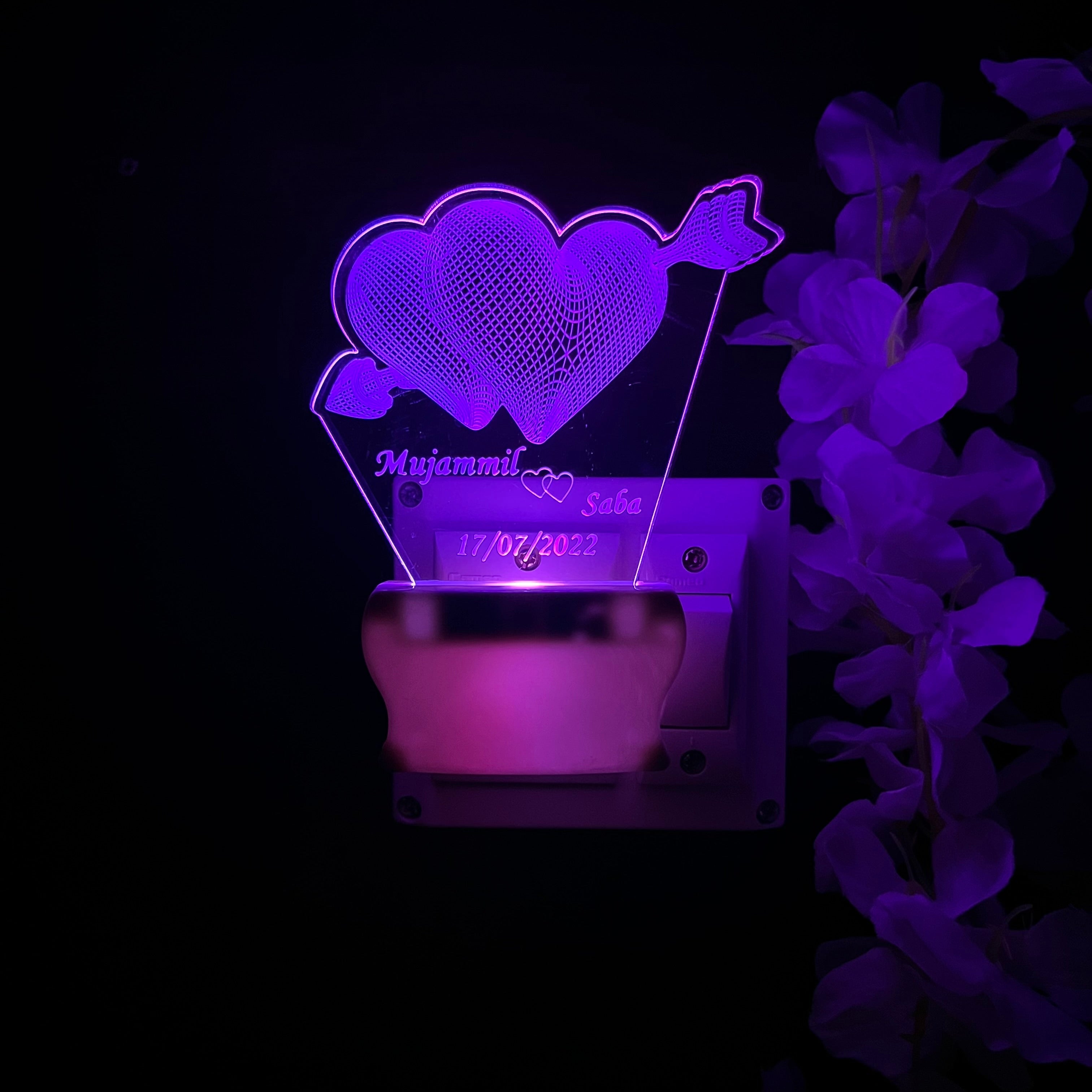 Personalize TWO Heart Plug in NIGHT Lamp