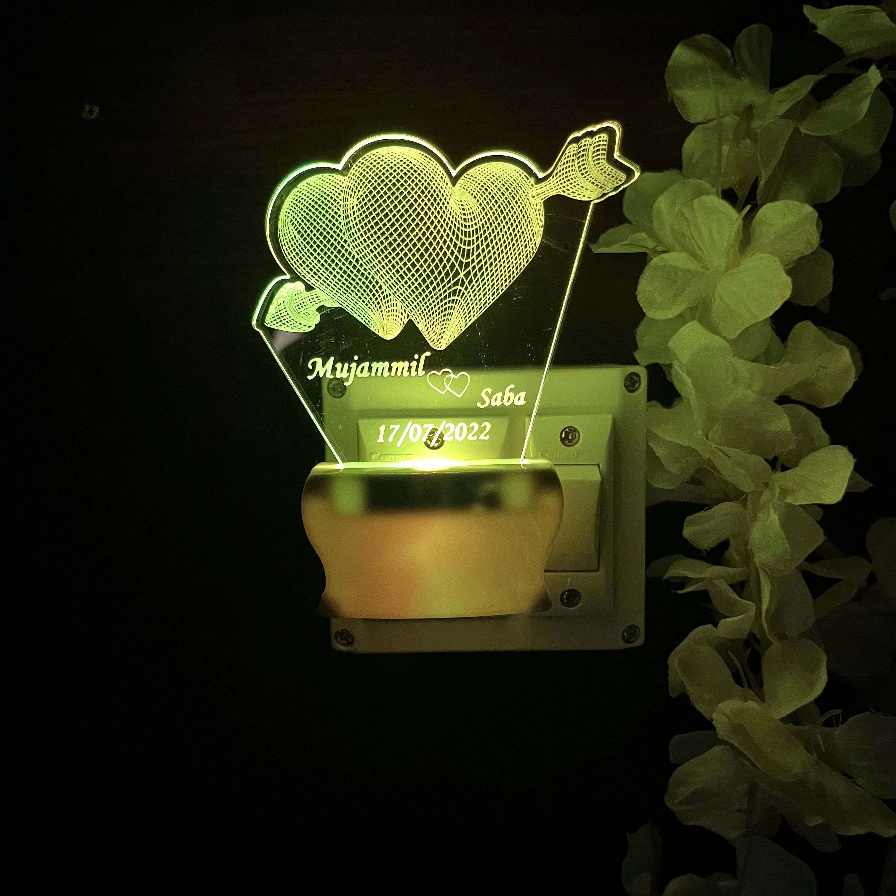 Personalize TWO Heart Plug in NIGHT Lamp