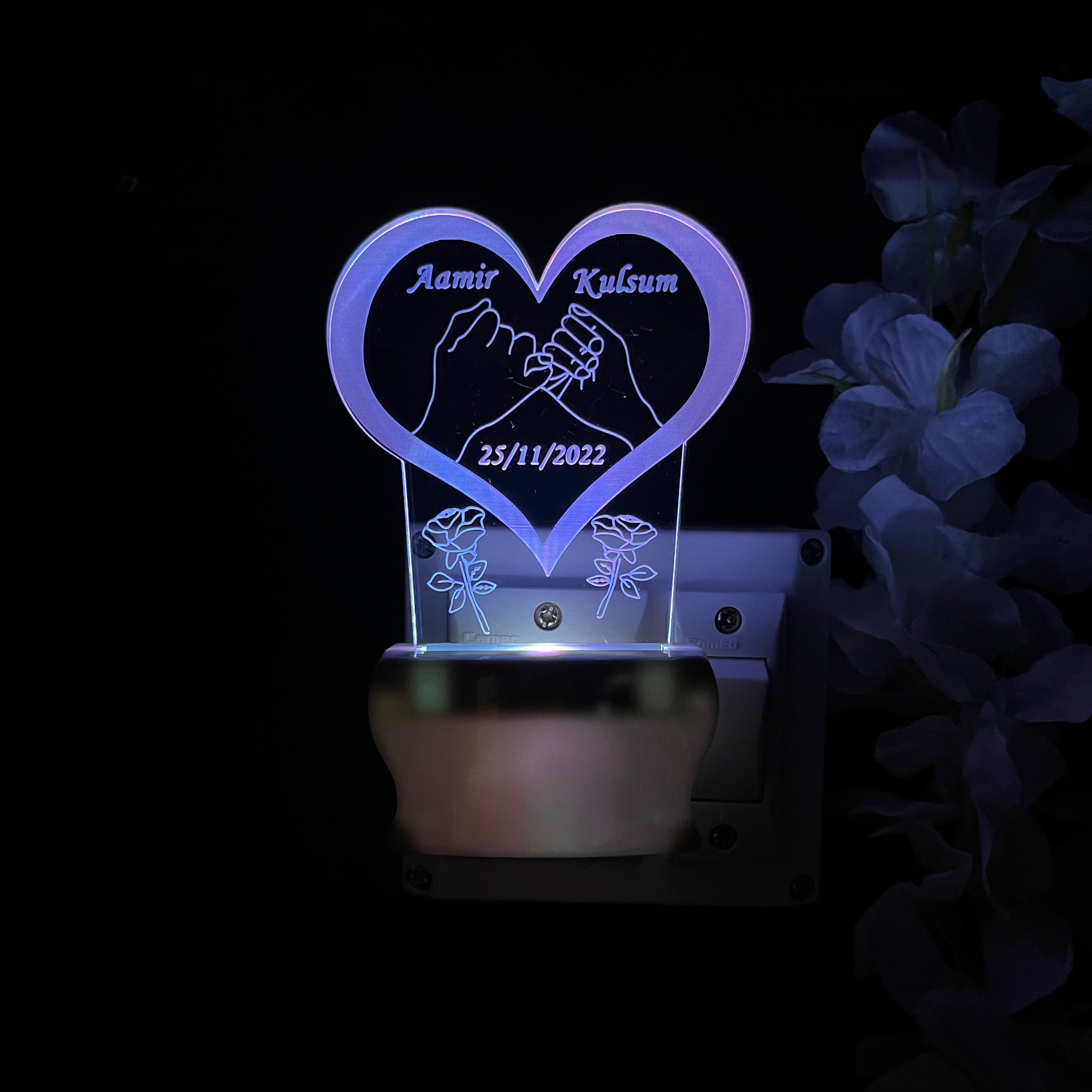COUPLE LOVE Personalize Single Heart Plug in Lamp