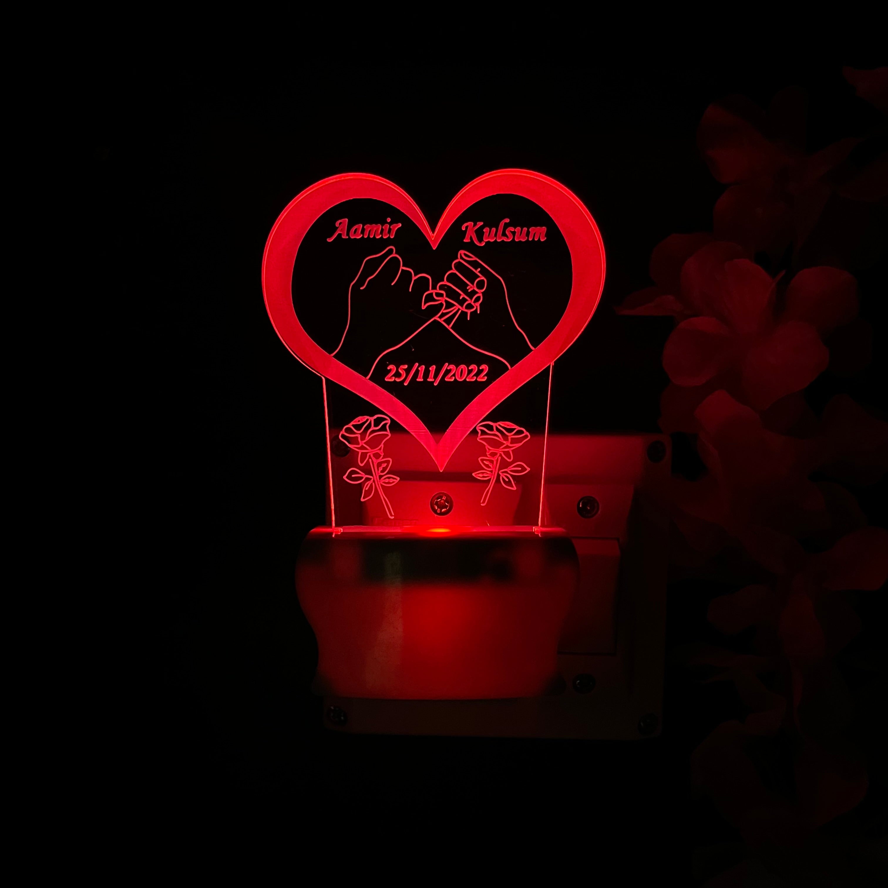 COUPLE LOVE Personalize Single Heart Plug in Lamp
