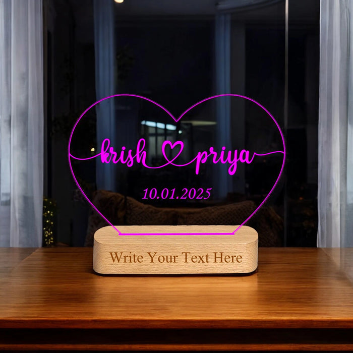 Shayona Custom LED Heart Lamp with Names & Date – Personalized Romantic Gift