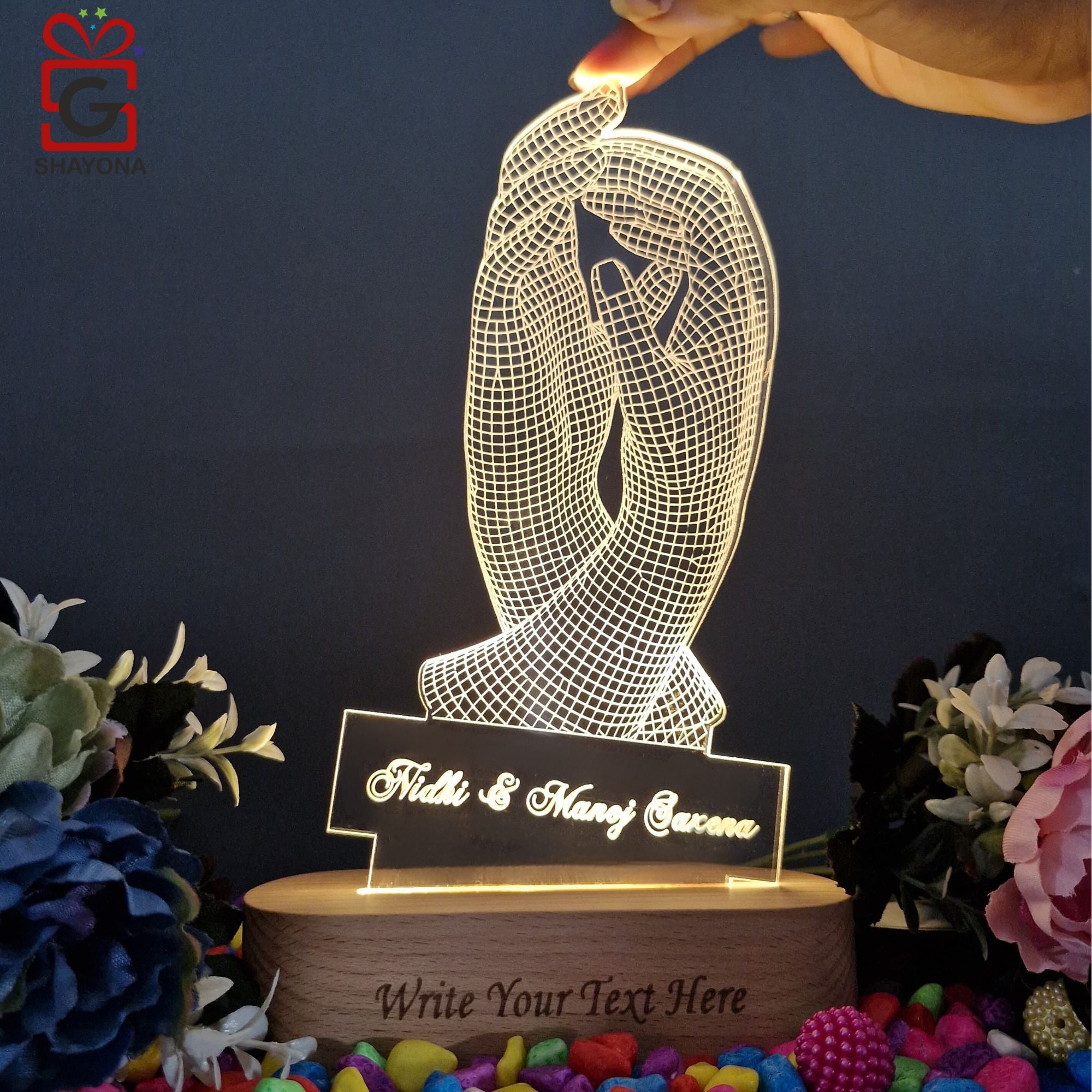 Shayona Personalized Love Handshake 3D Illusion Led Light Lamp Showpiece- 22CM