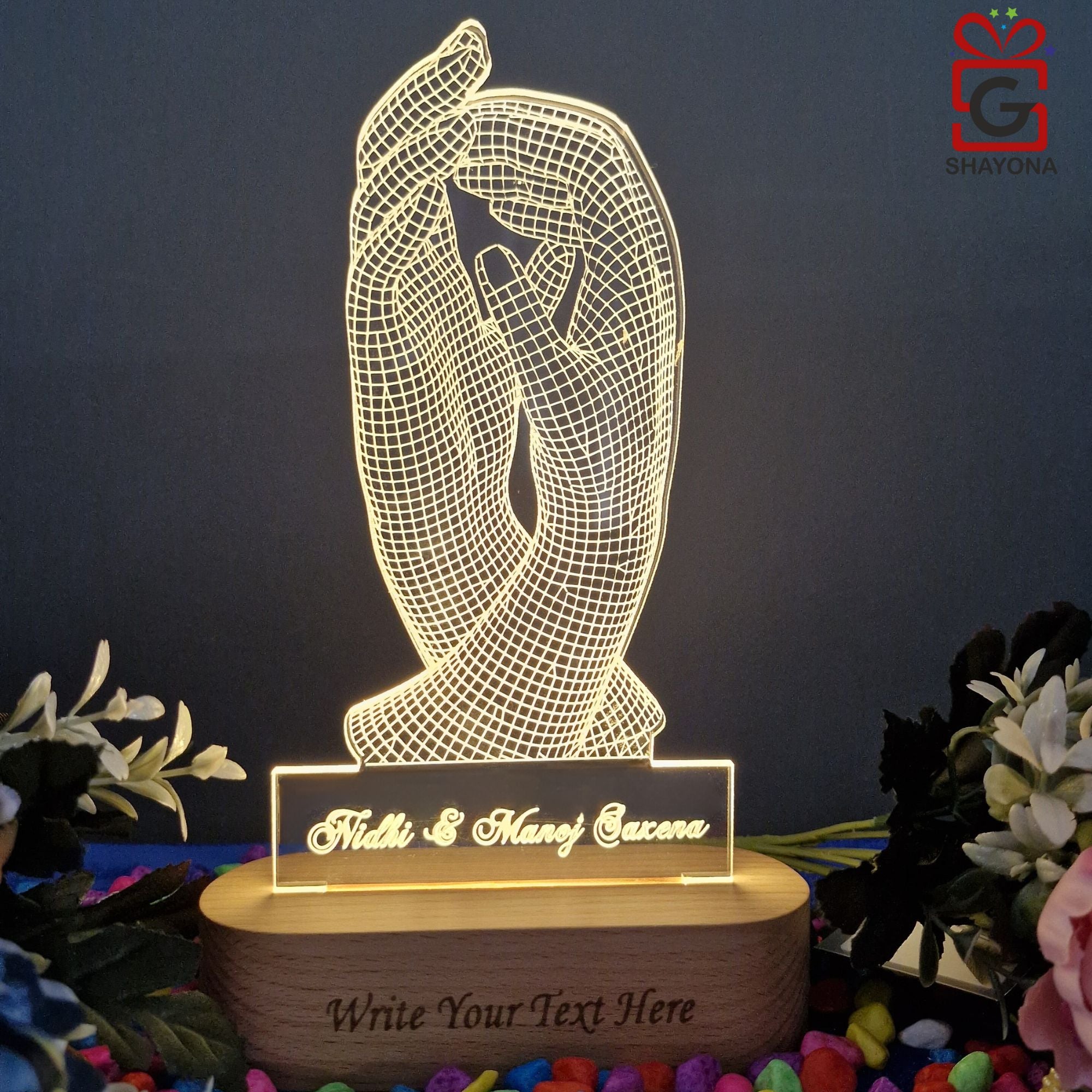 Shayona Personalized Love Handshake 3D Illusion Led Light Lamp Showpiece- 22CM