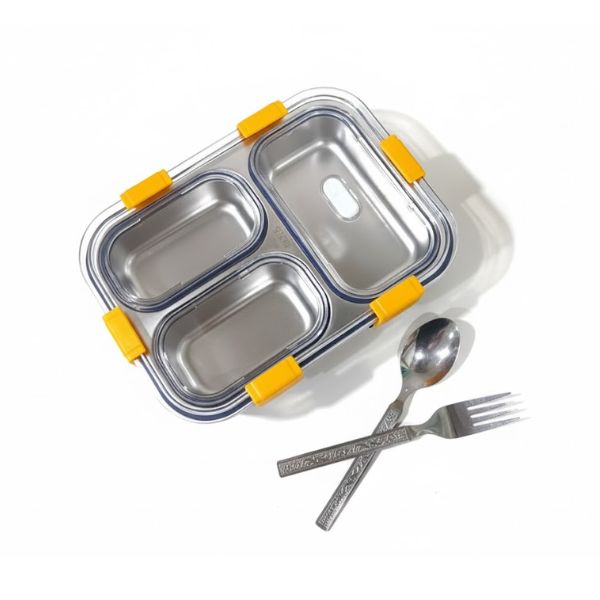 Shayona Customized Name Stainless Steel 3-Compartment Lunch Box | Leakproof Tiffin for Kids & Adults