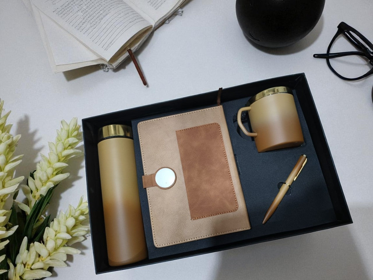 Shayona Premium Gift Set with Diary, Stainless Steel Bottle, Ceramic Mug & Metal Pen – Office, Corporate & Personal Gifting