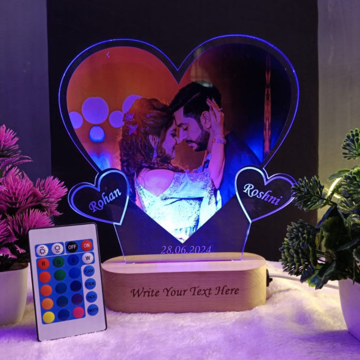 SHAYONA Personalized 3D LED Photo Lamp, Heart Shape, Digital UV Printed, Anniversary Gift for Couples, Wife, Husband, Parents, Valentine day 22 cm, Multicolour