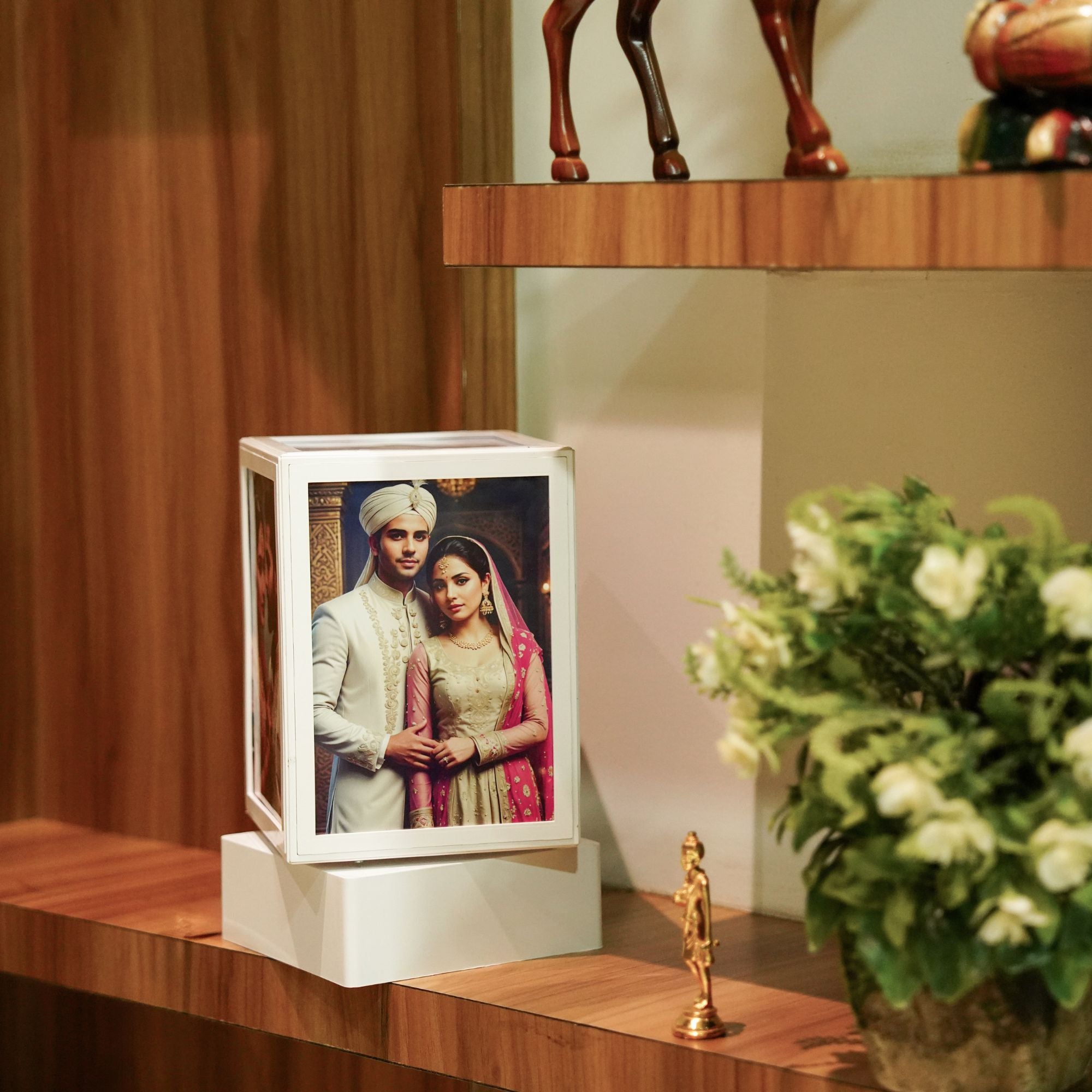 Shayona Personalized Rotating Photo Lamp with LED Light | Custom Picture Table Lamp with USB Charging Ports | Unique Wedding, Anniversary & Birthday Gift