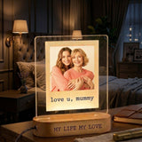 Shayona Gift Shop Personalized Photo LED Night Light for Mom – Custom Acrylic Lamp with Picture and Text, “Love You Mommy” Engraved Design, Wooden Base Bedside Lamp, Unique Mother’s Day Birthday Gift from Daughter or Son, Home Bedroom Decor