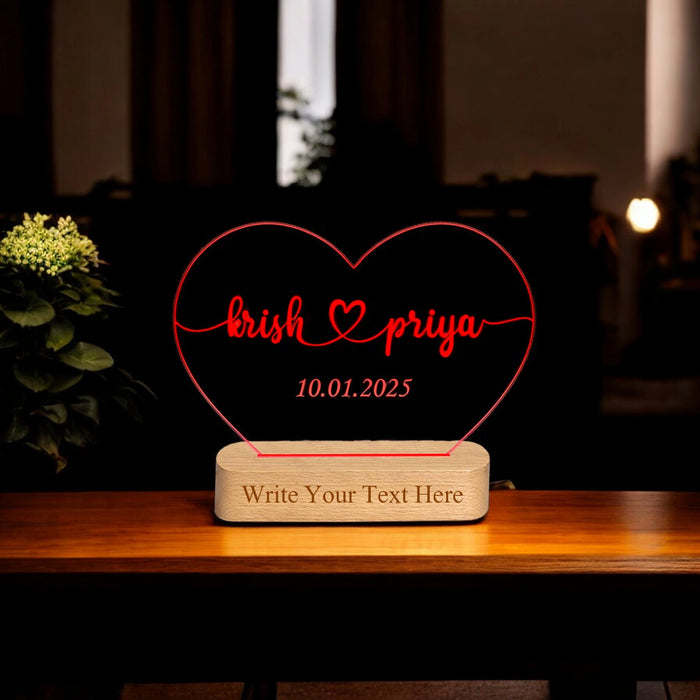 Shayona Custom LED Heart Lamp with Names & Date – Personalized Romantic Gift