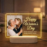Shayona Gift Shop Happy Women’s Day Personalized Photo LED Lamp – Custom Acrylic Night Light with Wooden Base, Warm White Table Lamp Gift for Mom, Wife, Sister, Girlfriend