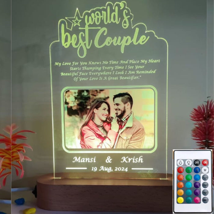 SHAYONA World Best Couple Personalized 3D Illusion LED Table Night Lamp Name Date and UV Print Photo Frame | Gift for Anniversary, Wedding,