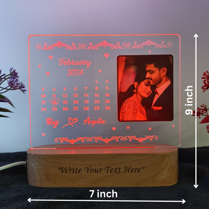 Shayona Customized/Personalized 3D Illusion Calendar Photo Frame With Name Date And Photo | Best wedding / Marriage anniversary Gift For Couple, Husband or Wife