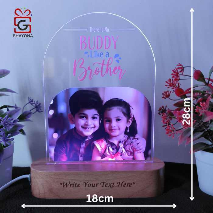 SHAYONA Raksha Bandhan Personalized 3D Illusion Digital UV Photo LED Night Lamp, Rakhi Gift for Brother, bhaibeej, Sister or Siblings - Multicolor with Remote Control 28x18 cm