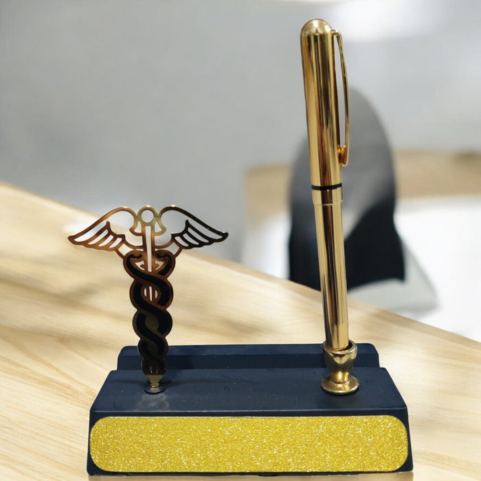 SHAYONA Edition Pen Stand With Full Gold Plated Ball Pen Blue Refill For Hospital Table Gift for Doctors/Medico/Nurses - Metal Ball Pen