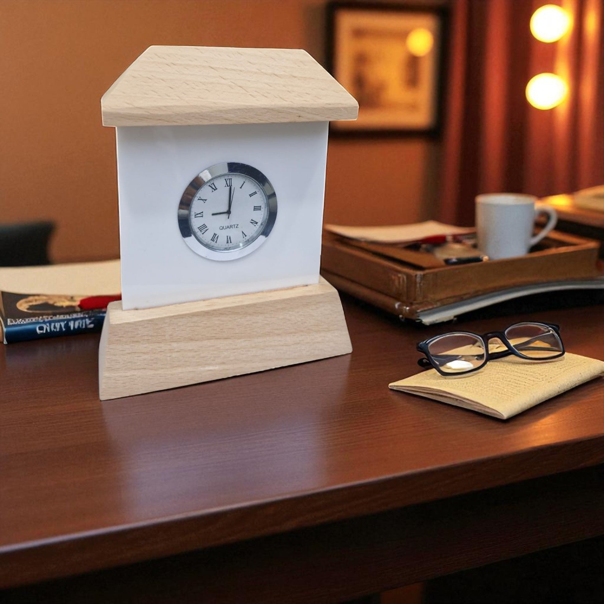 Shayona Gift Shop Elegant Wooden Mantel-Style Desk Clock with Roman Numerals – Classic Quartz Table Clock for Home or Office