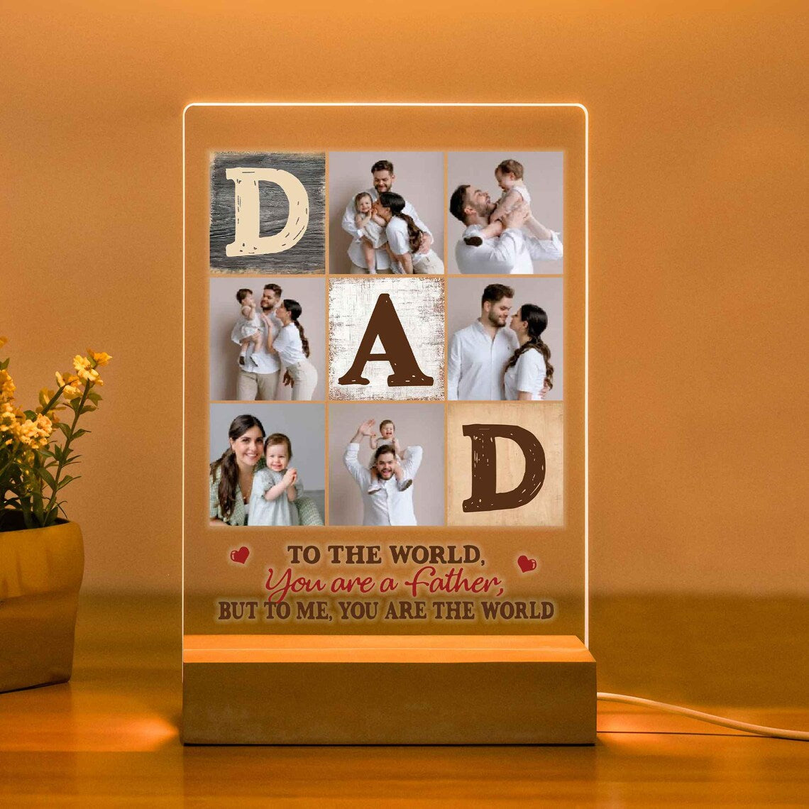 SHAYONA Custom Photo Collage LED Night Light for Dad – 9-Grid with Rustic DAD Letters & Sentimental Message – Personalized Gift for Father’s Day, Birthday or Christmas