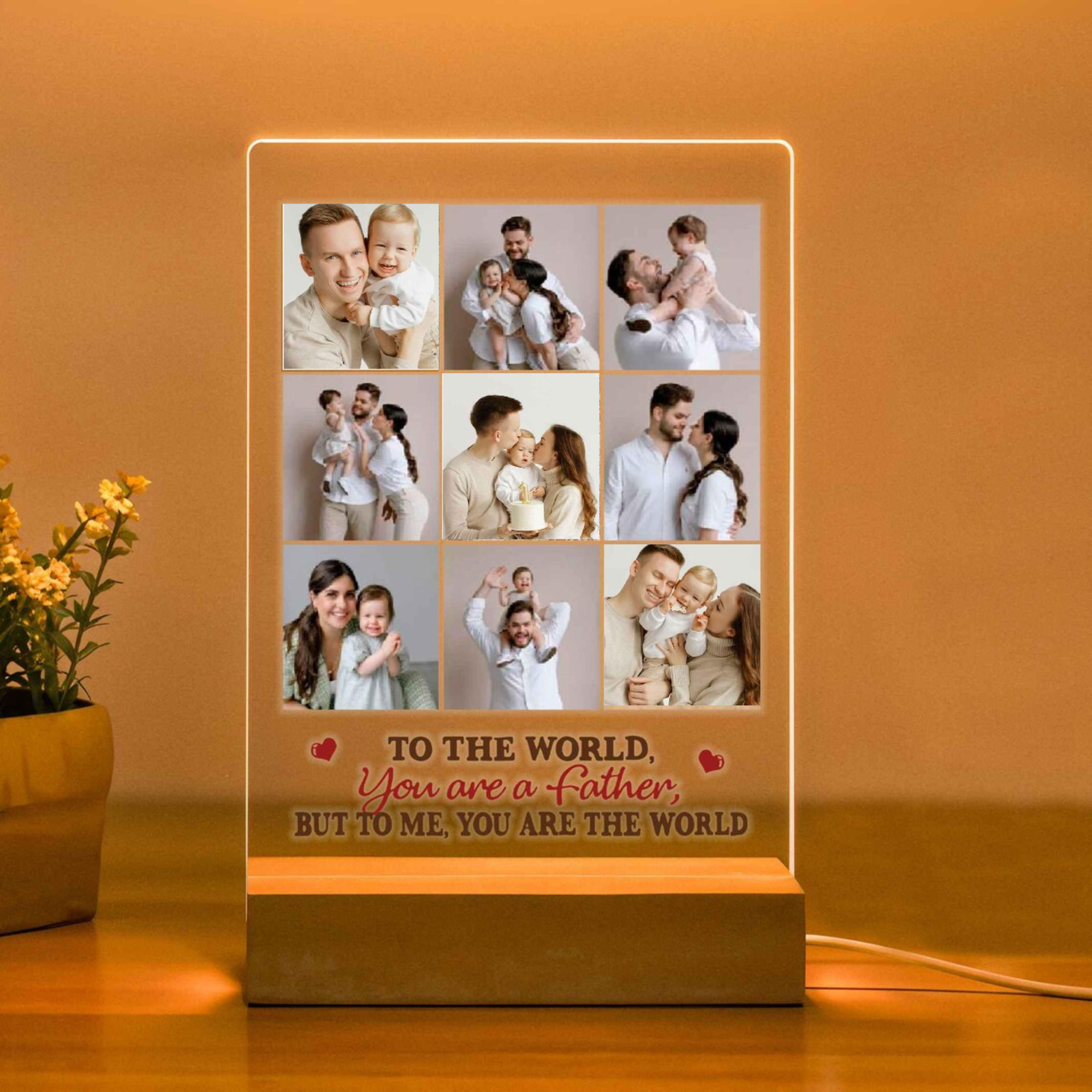 SHAYONA Personalized Dad Photo Lamp – Custom 9-Photo LED Night Light with “to The World You are a Father” Quote – Father’s Day Gift from Kids, Husband Gift for Birthday, Christmas Keepsake for Dad
