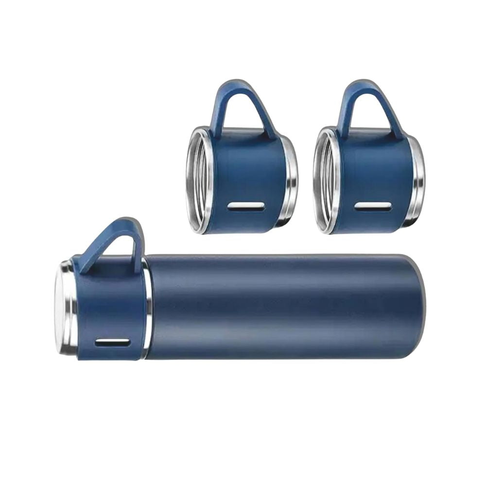 Shayona Stainless Steel Blue Vacuum Flask With 2 Cups Gift Set, For Office