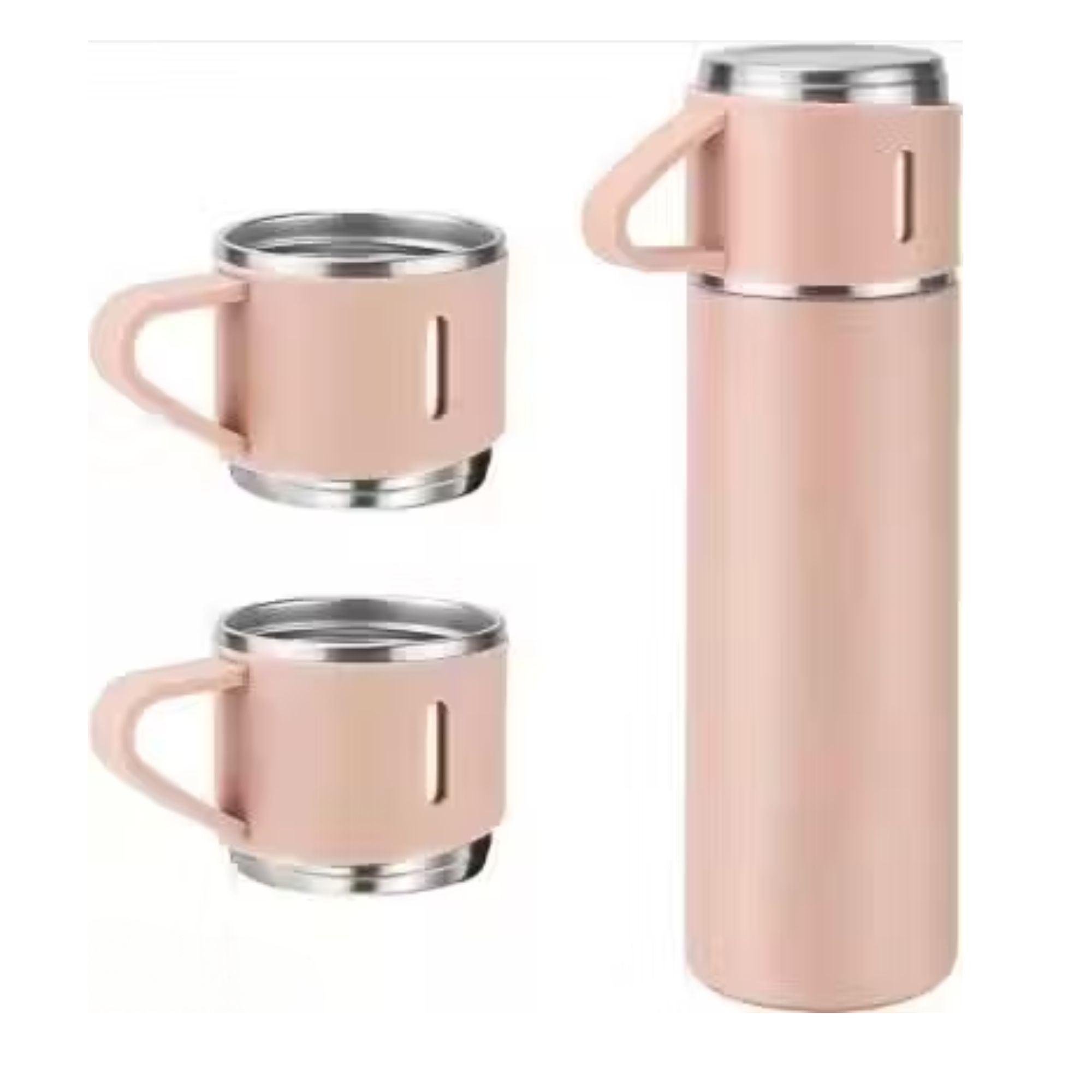 Shayona Stainless Steel Pink Vacuum Flask With 2 Cups Gift Set, For Office
