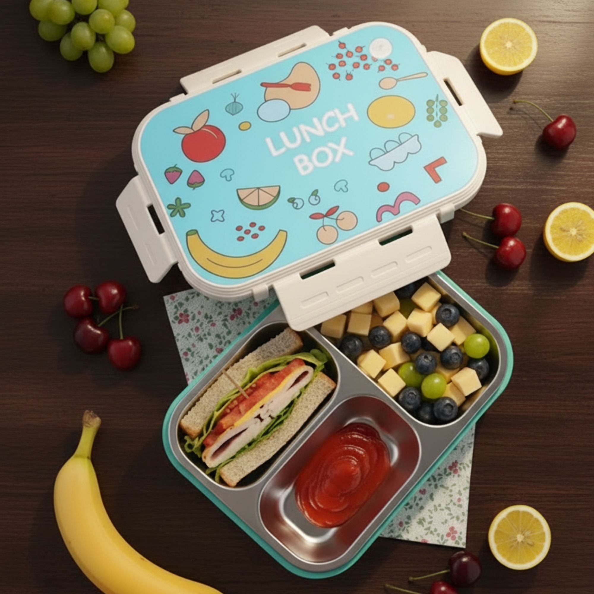 Shayona Customized Name Cute Kids Lunch Box with Fun Cartoon Design – Leak-Proof Bento Box with Spoon & Chopsticks, Durable Food Container for School