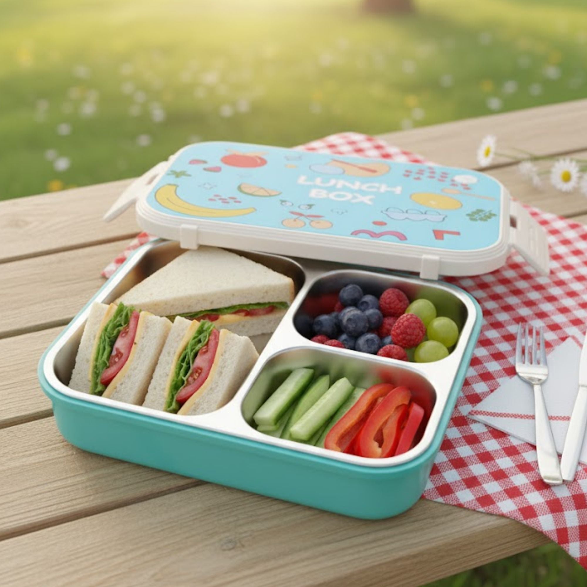 Shayona Customized Name Cute Kids Lunch Box with Fun Cartoon Design – Leak-Proof Bento Box with Spoon & Chopsticks, Durable Food Container for School