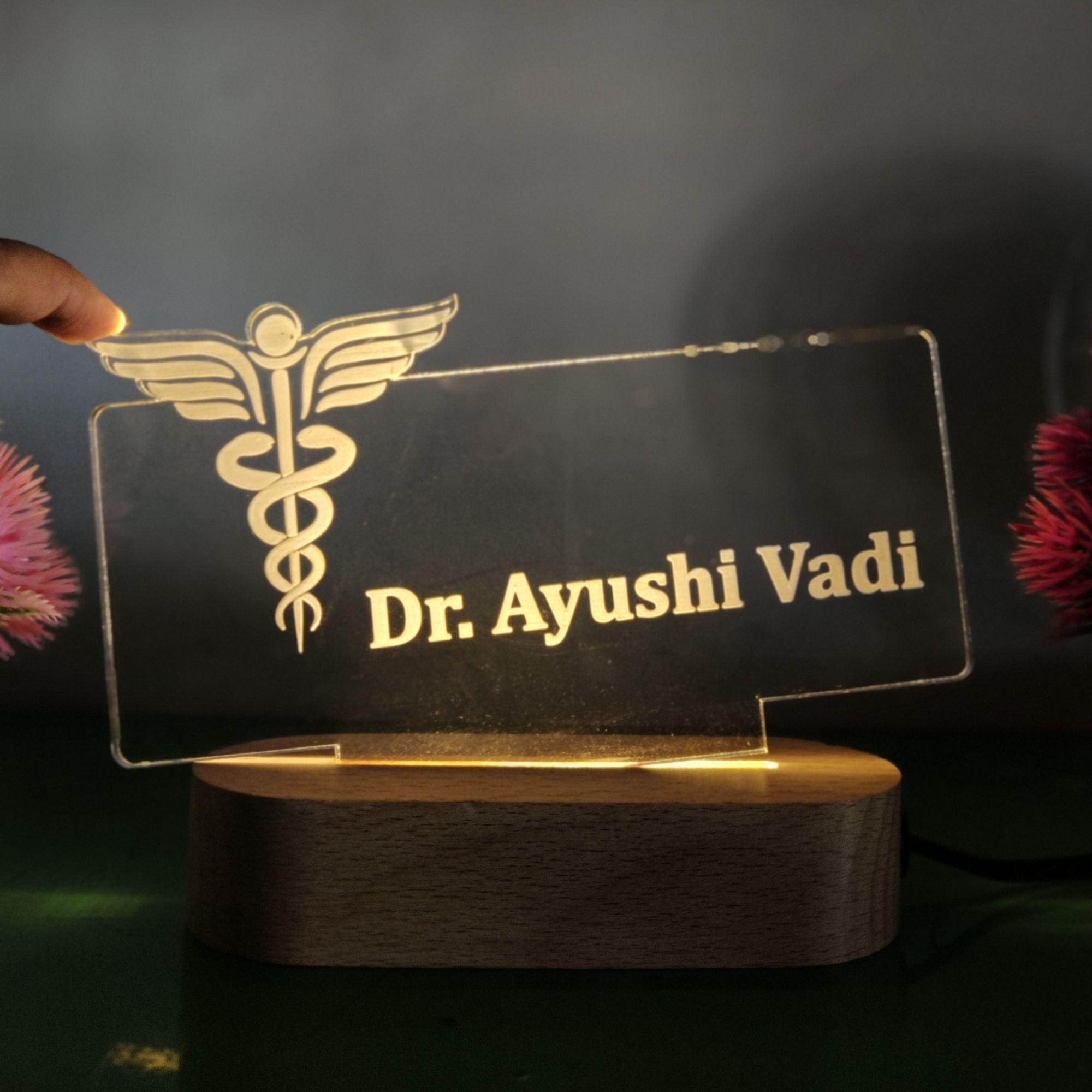 Shayona Personalized Doctor LED Lamp with Custom Name Engraving on Wooden Base – Ideal Gift for Medical Professionals