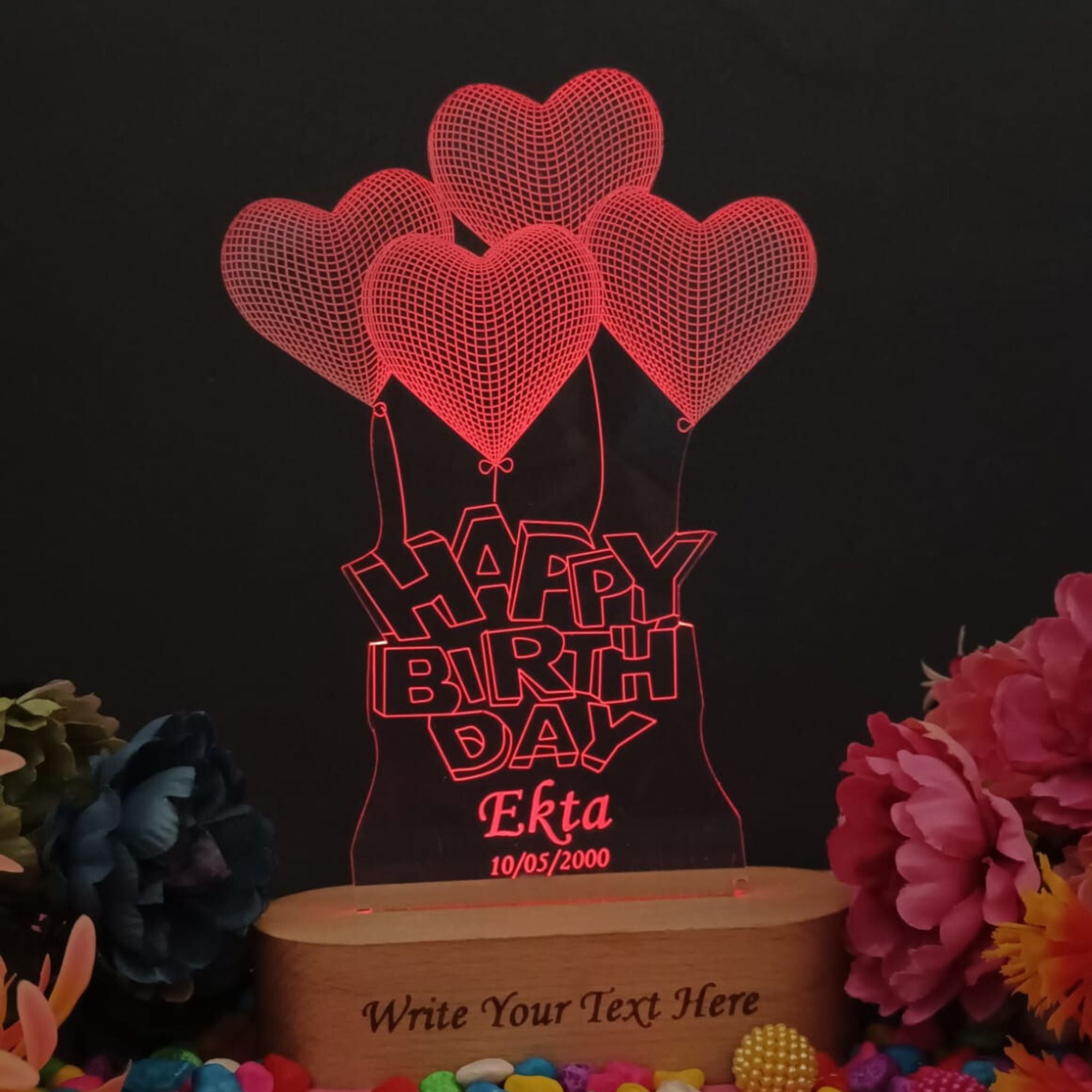 SHAYONA 3D Illusion Table LED lamp | Heart Shape Customized Name Lamp for Birthday,for brother,sister,wife,husband Best Gift for Anyone- Wooden Base muticolor Light. Size : 9x6 inch