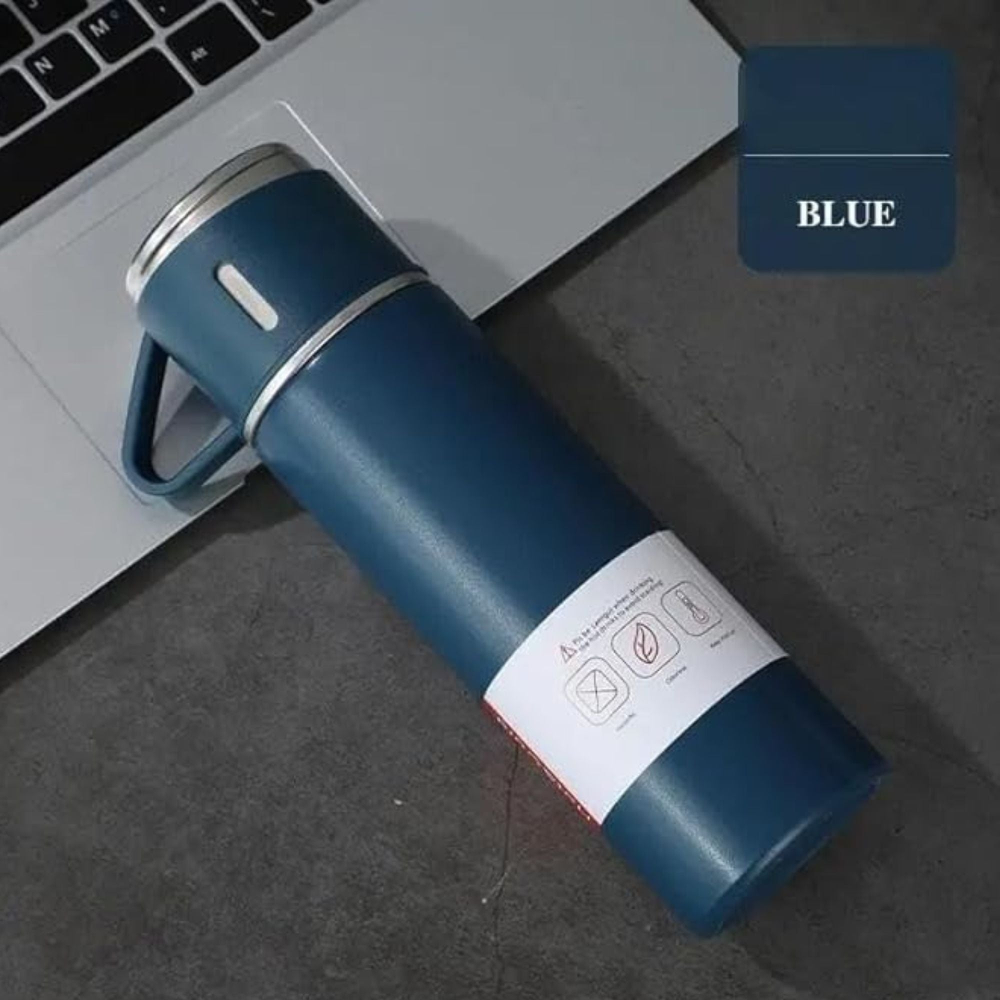 Shayona Stainless Steel Blue Vacuum Flask With 2 Cups Gift Set, For Office