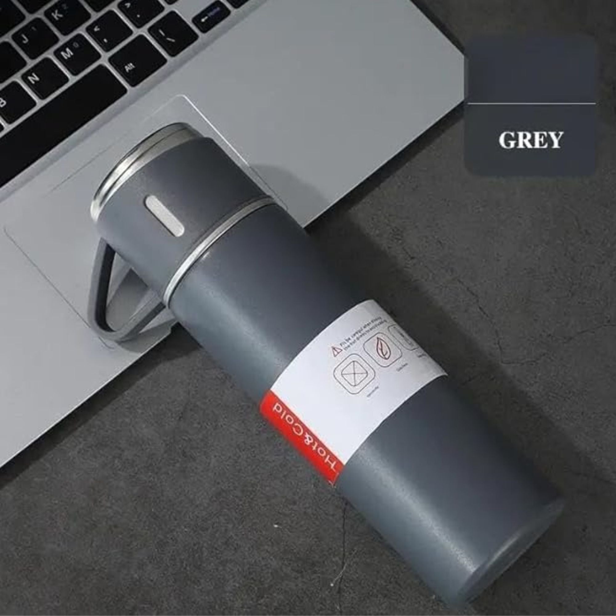 Shayona Stainless Steel Grey Vacuum Flask With 2 Cups Gift Set, For Office